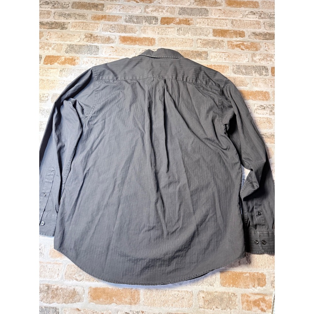 Roundtree & Yorke Mens Medium Black Striped 80s Two-Ply Cotton Button Down Shirt - Picture 5 of 5